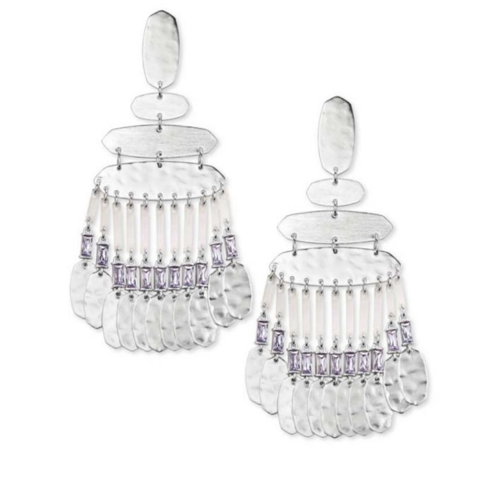 Kendra Scott Nicola Silver Tone Statement Earrings in Lilac Crystal